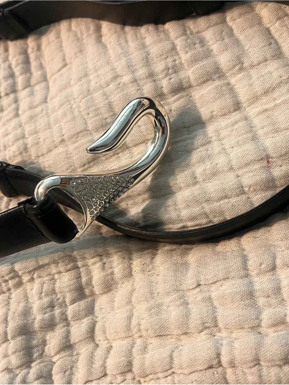 Chico's Black leather Belt with Silver Decorative Hook M/L